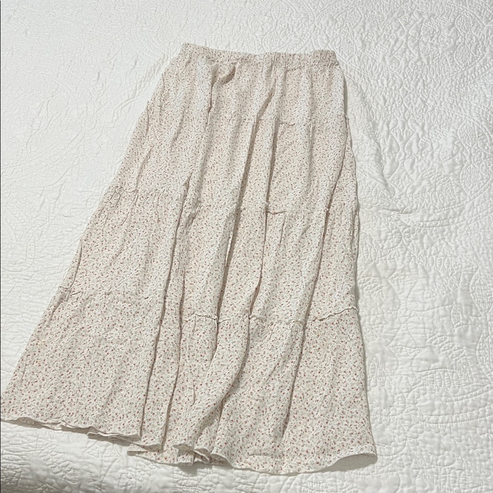 Brandy Melville Cream Floral A-Line Skirt